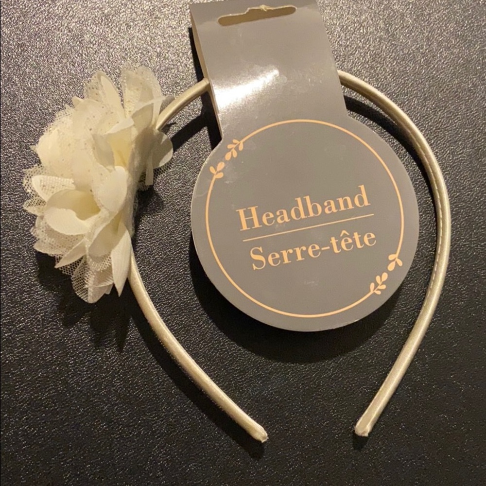 Ivory satin headband with flower